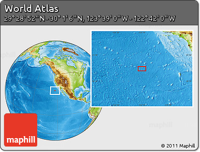 Physical Location Map of the Area around 29° 44' 59" N, 123° 10' 30" W