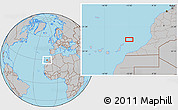 Gray Location Map of the area around 29° 44' 59" N, 12° 40' 30" W