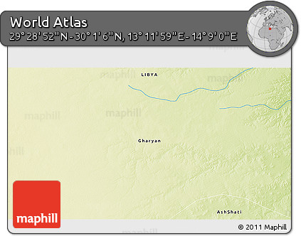 Physical 3D Map of the Area around 29° 44' 59" N, 13° 40' 30" E