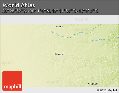 Physical 3D Map of the Area around 29° 44' 59" N, 13° 40' 30" E