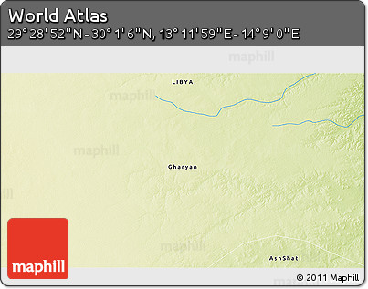 Physical 3D Map of the Area around 29° 44' 59" N, 13° 40' 30" E