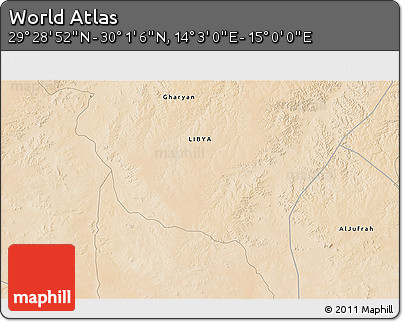 Satellite 3D Map of the Area around 29° 44' 59" N, 14° 31' 30" E