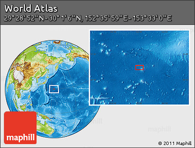 Physical Location Map of the Area around 29° 44' 59" N, 153° 4' 29" E