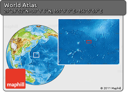 Physical Location Map of the Area around 29° 44' 59" N, 155° 37' 30" E