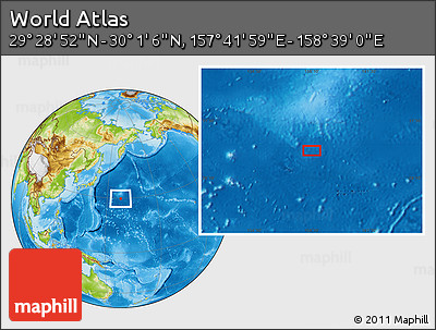 Physical Location Map of the Area around 29° 44' 59" N, 158° 10' 30" E