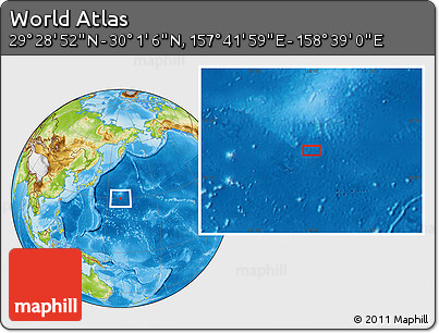 Physical Location Map of the Area around 29° 44' 59" N, 158° 10' 30" E