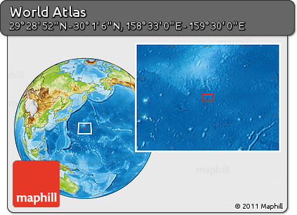Physical Location Map of the Area around 29° 44' 59" N, 159° 1' 30" E