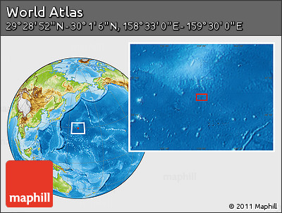 Physical Location Map of the Area around 29° 44' 59" N, 159° 1' 30" E