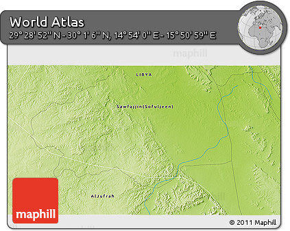 Physical 3D Map of the Area around 29° 44' 59" N, 15° 22' 30" E