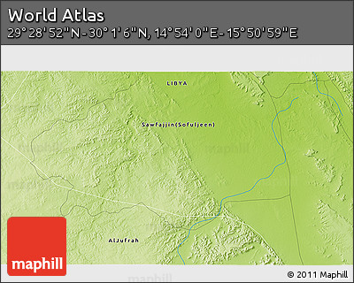Physical 3D Map of the Area around 29° 44' 59" N, 15° 22' 30" E