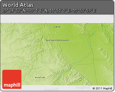 Physical 3D Map of the Area around 29° 44' 59" N, 15° 22' 30" E