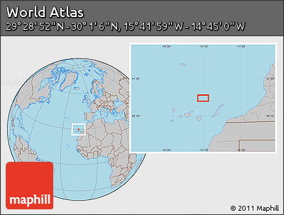Gray Location Map of the Area around 29° 44' 59" N, 15° 13' 29" W