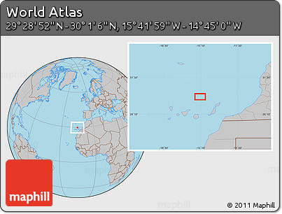Gray Location Map of the Area around 29° 44' 59" N, 15° 13' 29" W