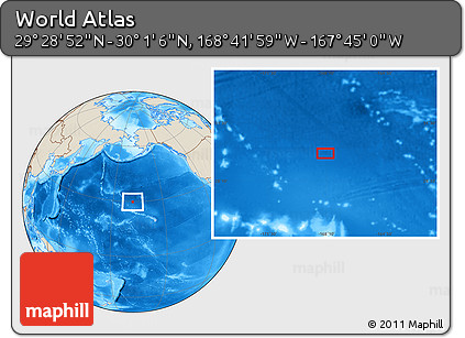 Shaded Relief Location Map of the Area around 29° 44' 59" N, 168° 13' 29" W