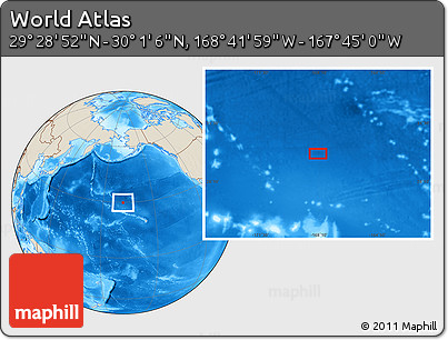 Shaded Relief Location Map of the Area around 29° 44' 59" N, 168° 13' 29" W