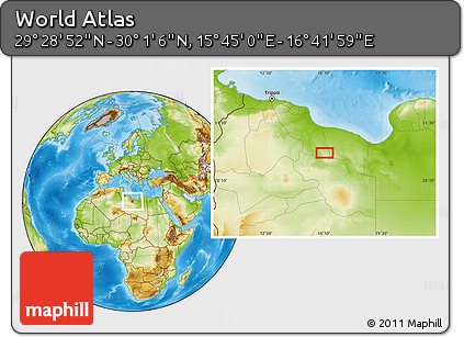 Physical Location Map of the Area around 29° 44' 59" N, 16° 13' 30" E