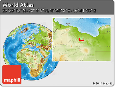 Physical Location Map of the Area around 29° 44' 59" N, 16° 13' 30" E
