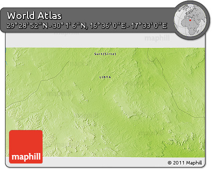 Physical 3D Map of the Area around 29° 44' 59" N, 17° 4' 30" E