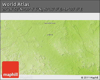 Physical 3D Map of the Area around 29° 44' 59" N, 17° 4' 30" E