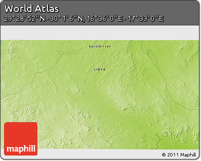 Physical 3D Map of the Area around 29° 44' 59" N, 17° 4' 30" E