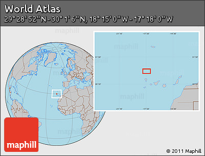 Gray Location Map of the Area around 29° 44' 59" N, 17° 46' 29" W