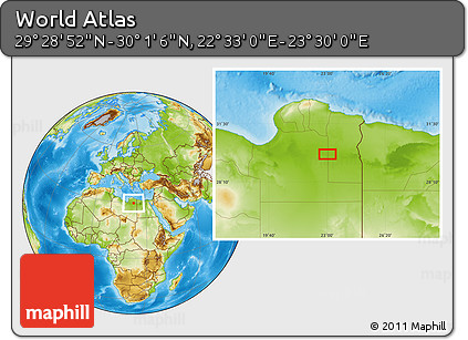 Physical Location Map of the Area around 29° 44' 59" N, 23° 1' 29" E