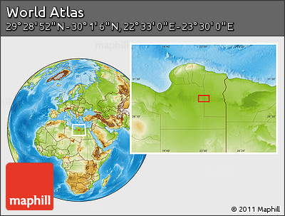 Physical Location Map of the Area around 29° 44' 59" N, 23° 1' 29" E