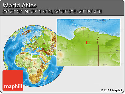 Physical Location Map of the Area around 29° 44' 59" N, 23° 1' 29" E