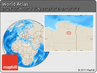 Shaded Relief Location Map of the Area around 29° 44' 59" N, 23° 1' 29" E