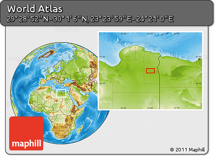 Physical Location Map of the Area around 29° 44' 59" N, 23° 52' 30" E