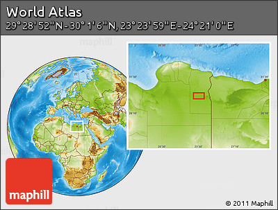 Physical Location Map of the Area around 29° 44' 59" N, 23° 52' 30" E