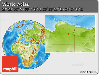Physical Location Map of the Area around 29° 44' 59" N, 23° 52' 30" E