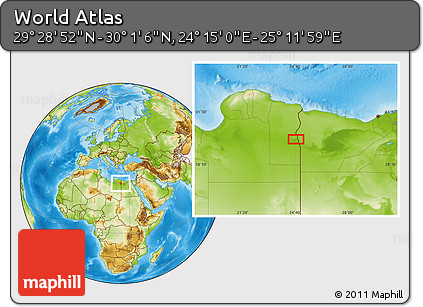 Physical Location Map of the Area around 29° 44' 59" N, 24° 43' 30" E