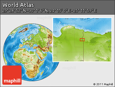 Physical Location Map of the Area around 29° 44' 59" N, 24° 43' 30" E