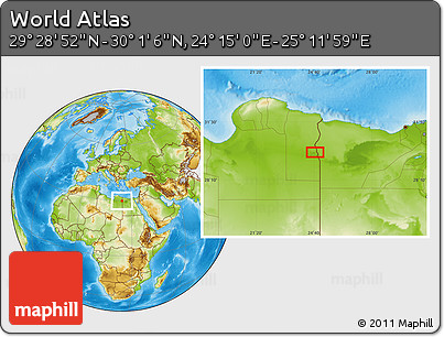 Physical Location Map of the Area around 29° 44' 59" N, 24° 43' 30" E