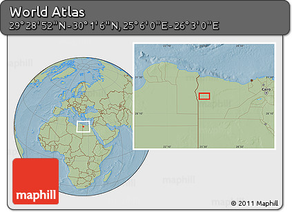 Savanna Style Location Map of the Area around 29° 44' 59" N, 25° 34' 30" E, hill shading