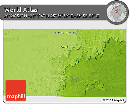 Physical 3D Map of the Area around 29° 44' 59" N, 26° 25' 29" E
