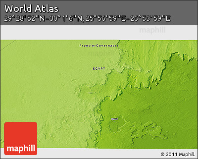 Physical 3D Map of the Area around 29° 44' 59" N, 26° 25' 29" E