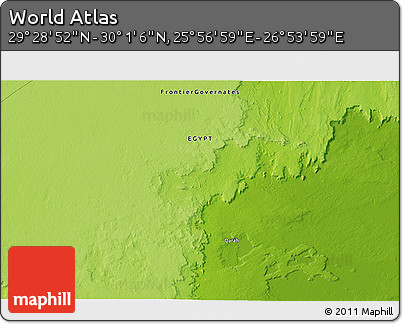 Physical 3D Map of the Area around 29° 44' 59" N, 26° 25' 29" E