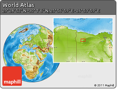 Physical Location Map of the Area around 29° 44' 59" N, 26° 25' 29" E