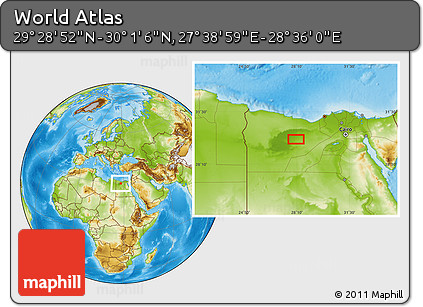 Physical Location Map of the Area around 29° 44' 59" N, 28° 7' 30" E
