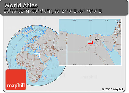 Gray Location Map of the Area around 29° 44' 59" N, 29° 49' 30" E