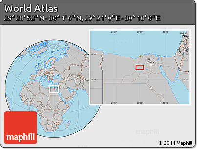 Gray Location Map of the Area around 29° 44' 59" N, 29° 49' 30" E