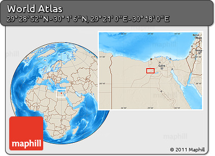 Shaded Relief Location Map of the Area around 29° 44' 59" N, 29° 49' 30" E