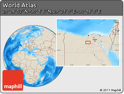 Shaded Relief Location Map of the Area around 29° 44' 59" N, 29° 49' 30" E