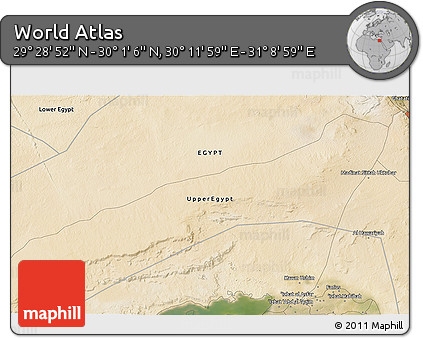 Satellite 3D Map of the Area around 29° 44' 59" N, 30° 40' 29" E