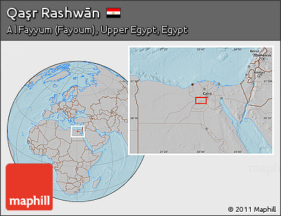Gray Location Map of Qaşr Rashwān, hill shading