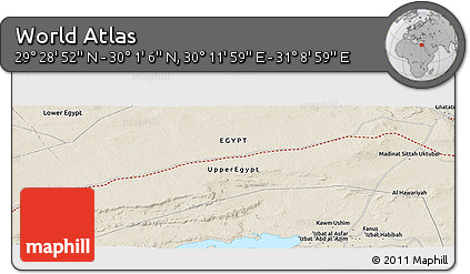 Shaded Relief Panoramic Map of the Area around 29° 44' 59" N, 30° 40' 29" E