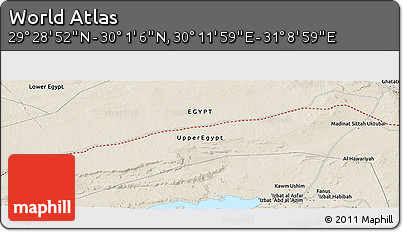 Shaded Relief Panoramic Map of the Area around 29° 44' 59" N, 30° 40' 29" E