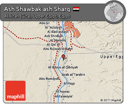 Shaded Relief 3D Map of Ash Shawbak Ash Sharq